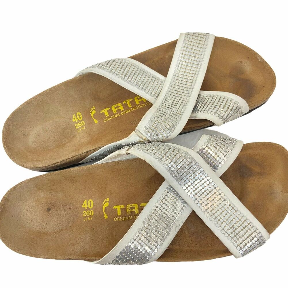 Tatami Slide Sandals By Birkenstock Women's White Leather Slip On US 9 EU 40